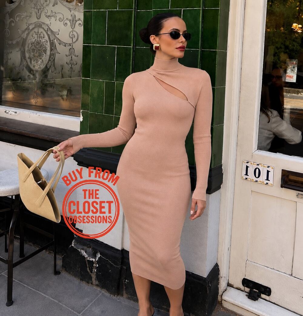 Zara NWT Pink High Neck Long Sleeve Knit Midi Dress M